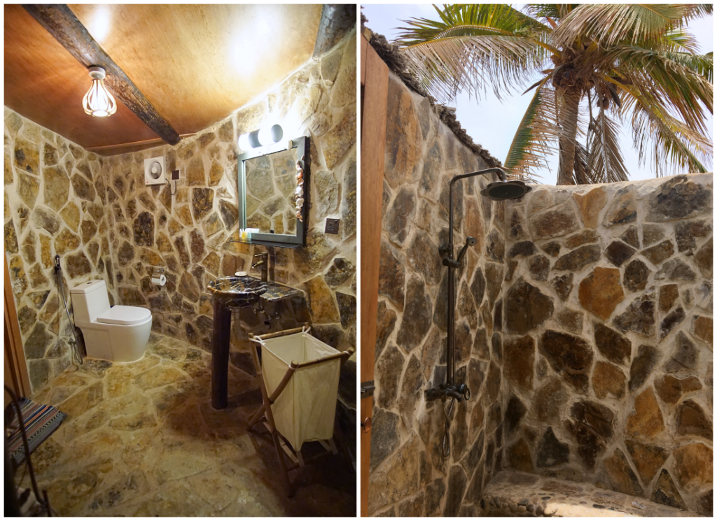 Souly Eco Lodge - Salalah Strandhotel - Bungalow Badezimmer Innen Außendusche